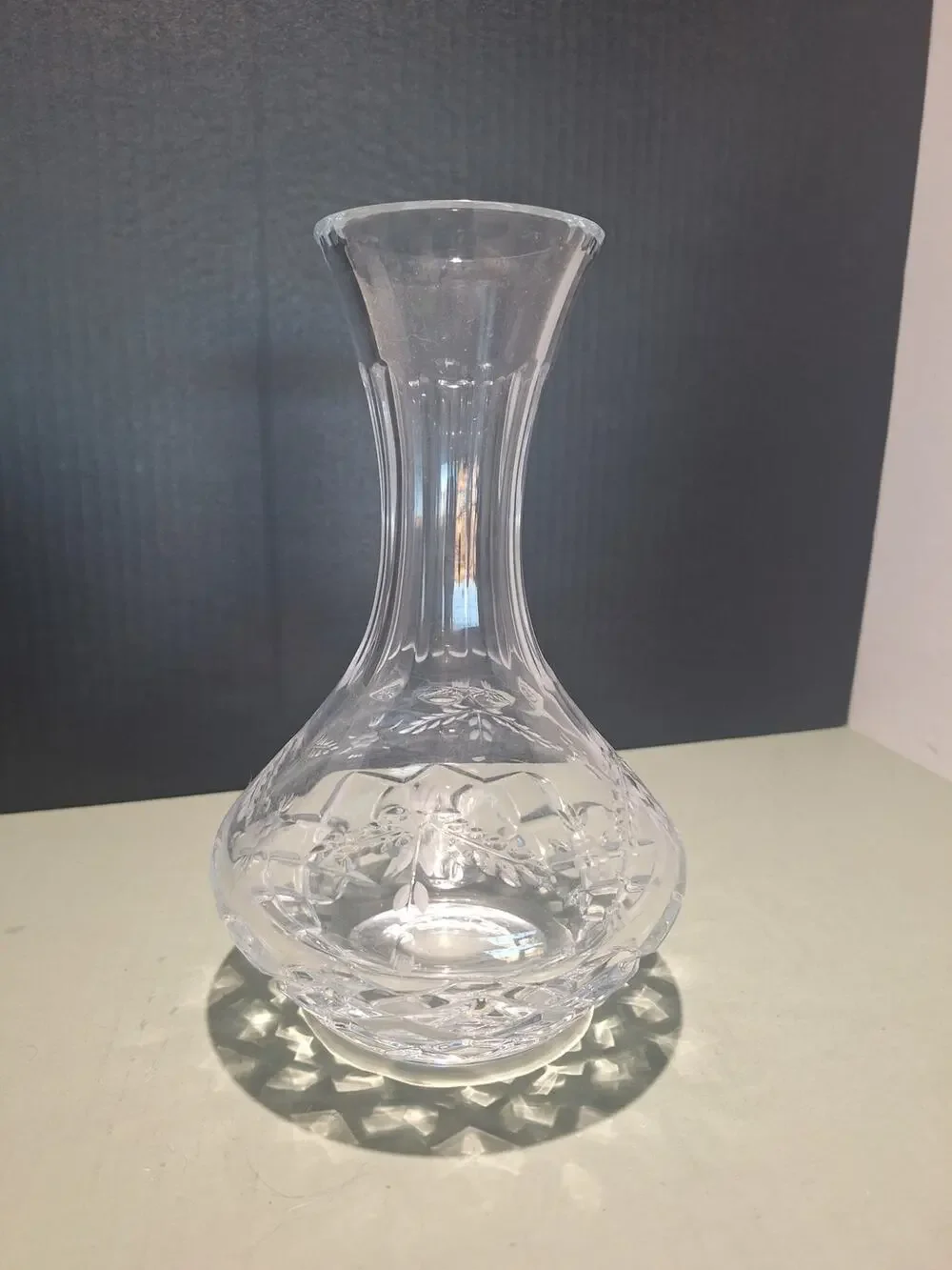 Vintage Cut Crystal Vase Floral Etched Pattern Flared Rim Clear Glass 10”